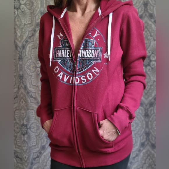 Size M Women's Harley-Davidson Red Fleece Full-Zip Fleece Hoodie - Picture 1 of 1